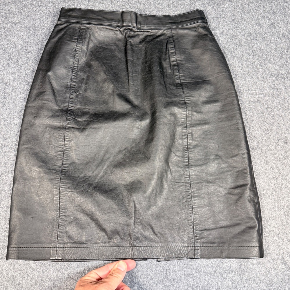 Amati Vintage Black Genuine Leather Pencil Skirt High Waisted Size 7/8